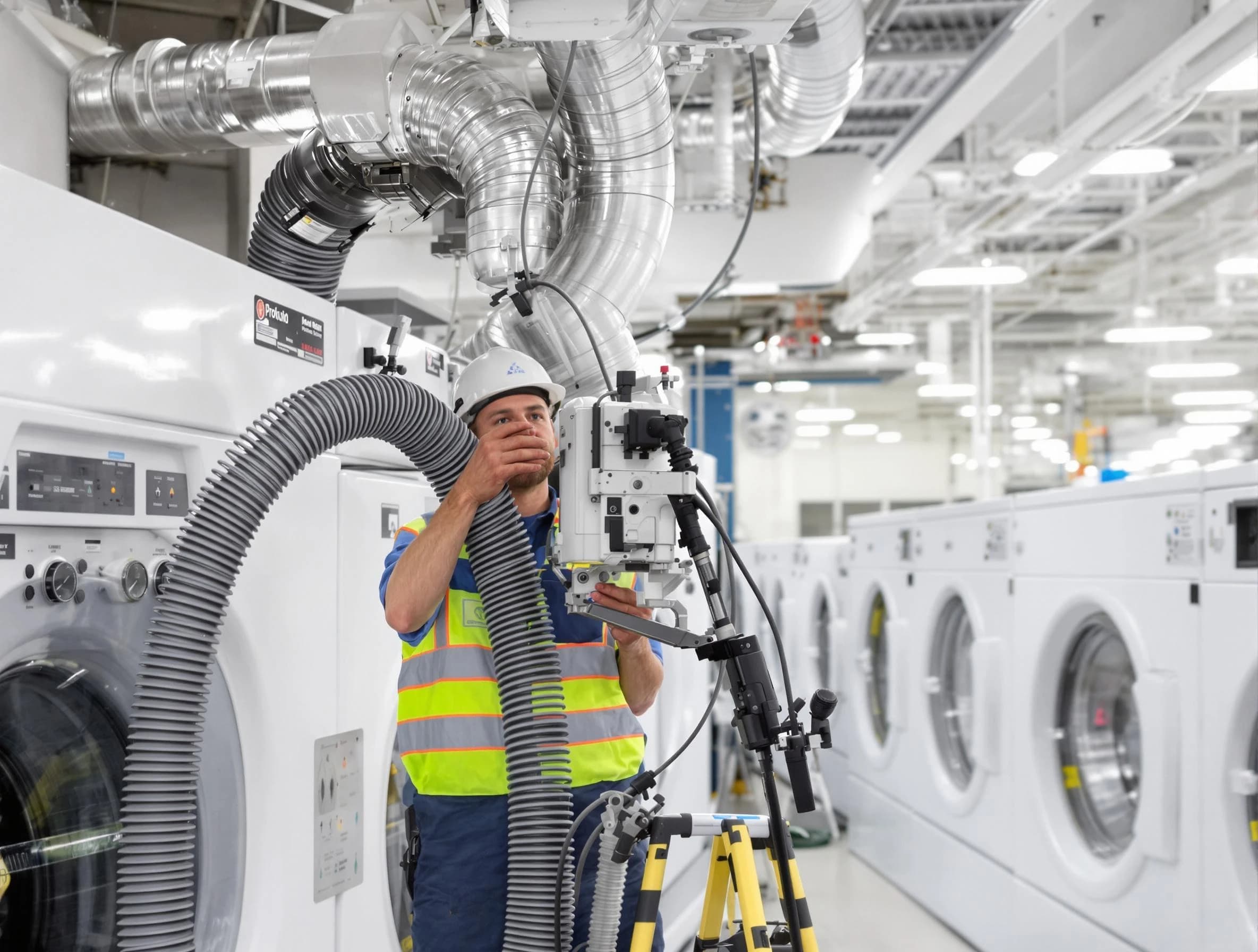 Covington Dryer Vent Cleaning team performing commercial-grade dryer vent cleaning at a business facility in Covington
