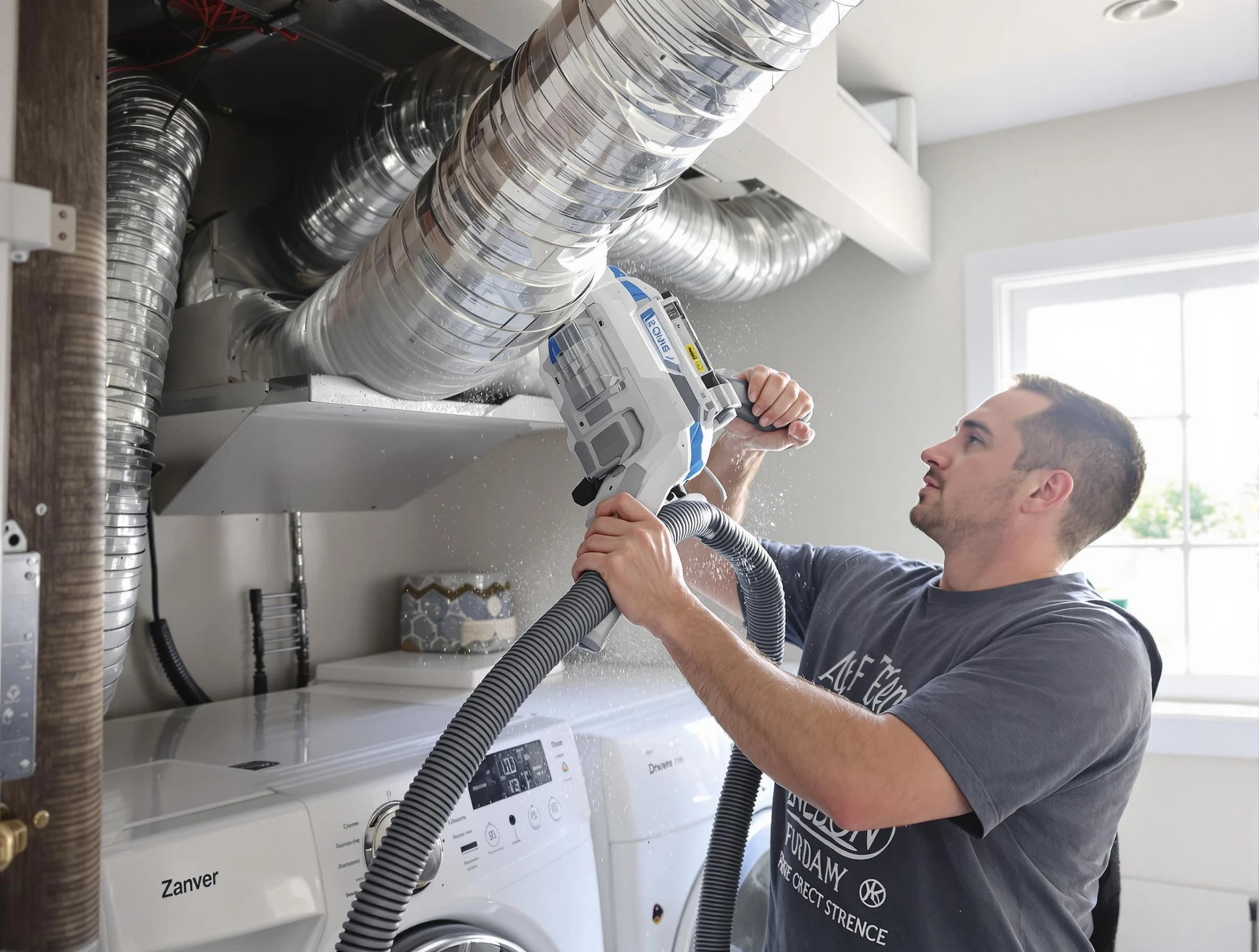 Covington Dryer Vent Cleaning specialist cleaning deep within a dryer vent duct system in Covington