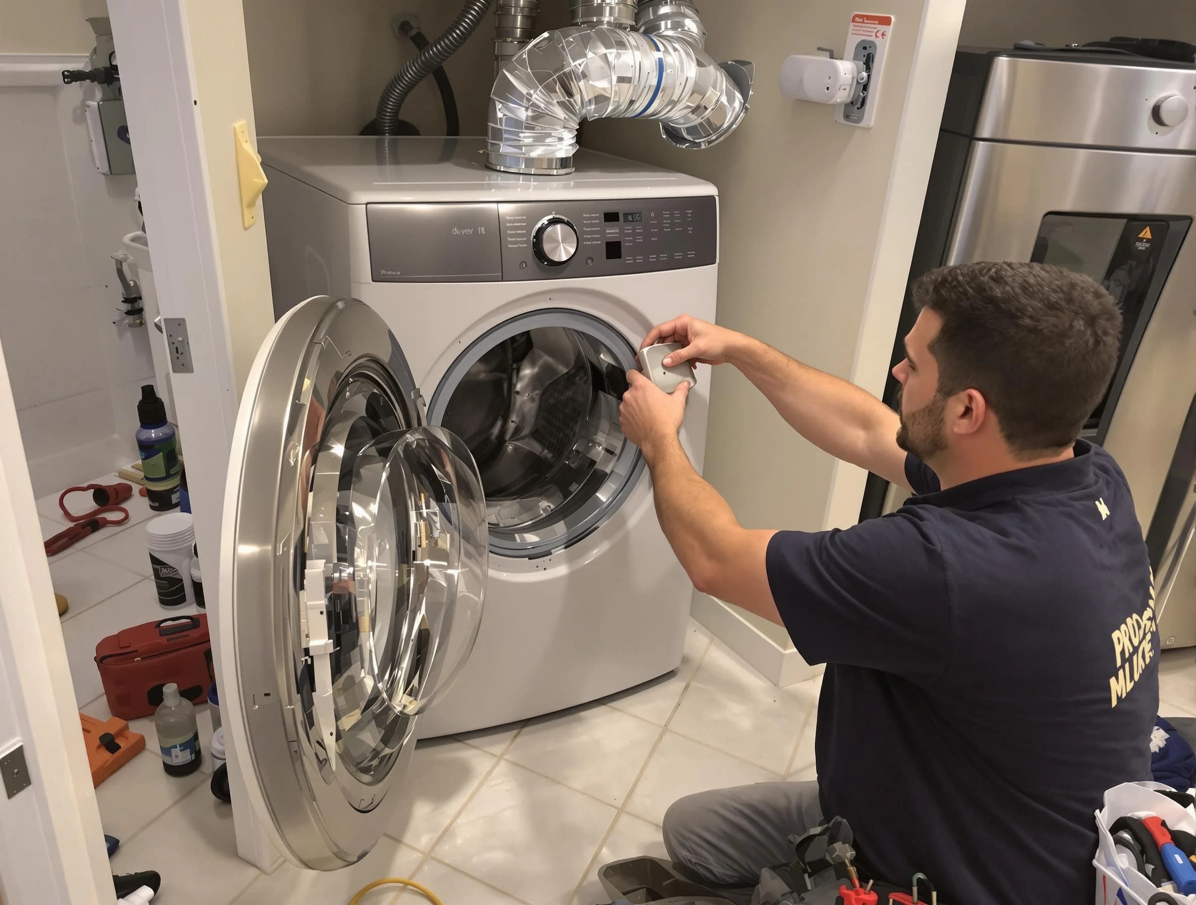Covington Dryer Vent Cleaning technician performing precise dryer vent hose installation in Covington
