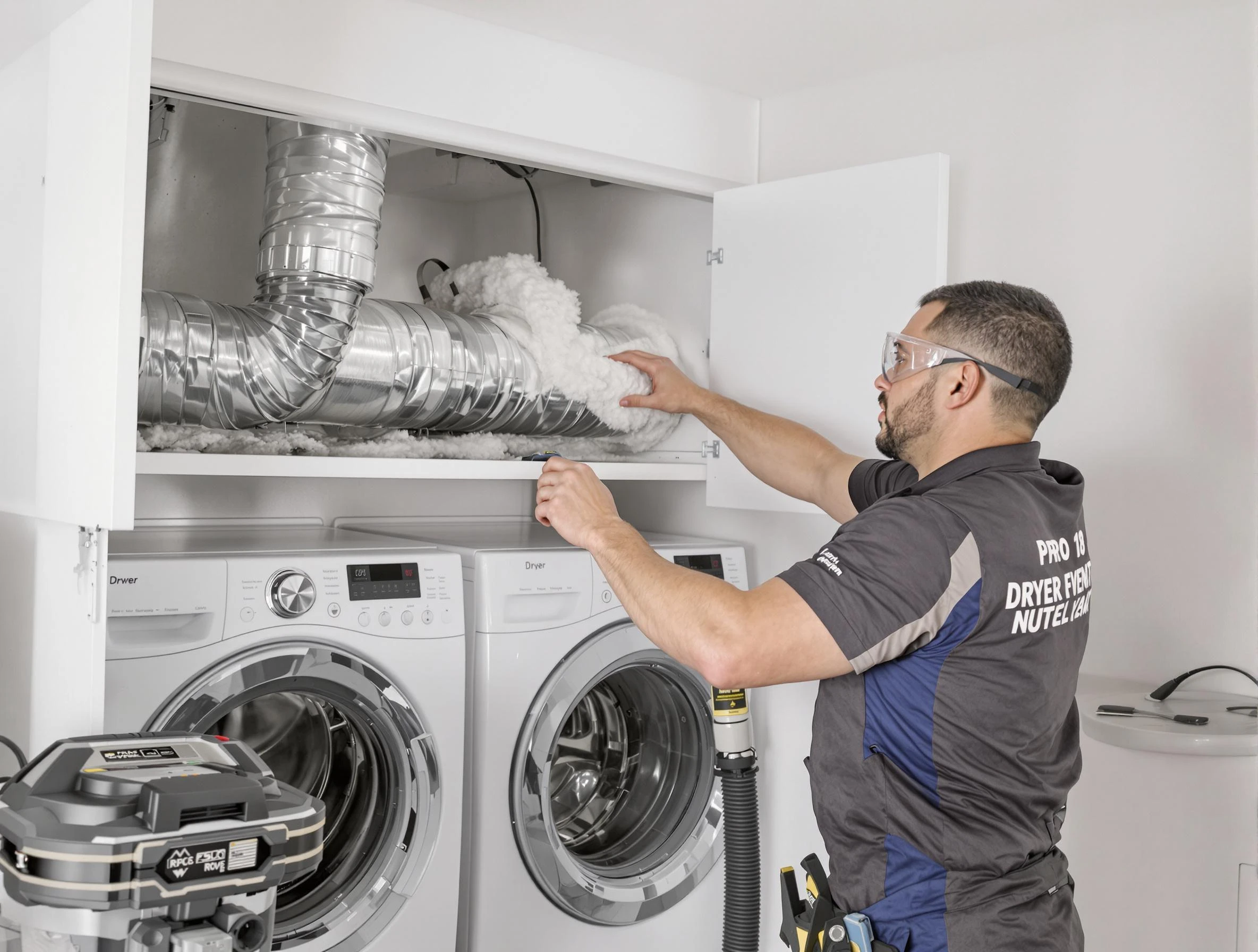 Covington Dryer Vent Cleaning certified technician performing specialized gas dryer vent cleaning in Covington